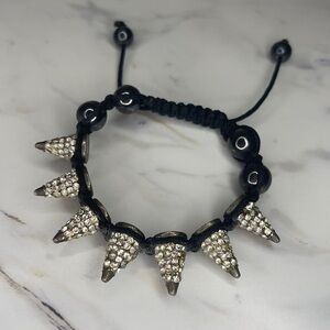 Spiked Shambhala Beaded Bracelet - Silver